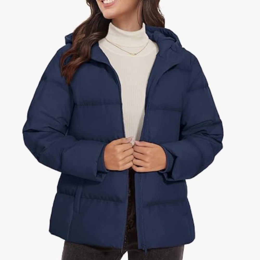 Womens Down Puffer Jacket Hooded Windproof Thermal Zip Up Padded Warm M